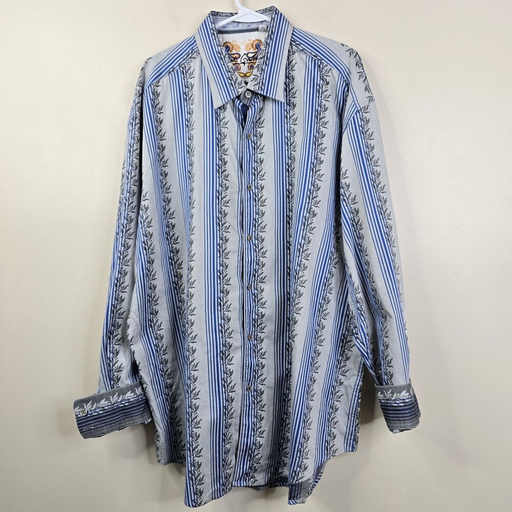 Robert Graham Cotton Silk Blend Olive Branch Print Button Down Shirt 3XL